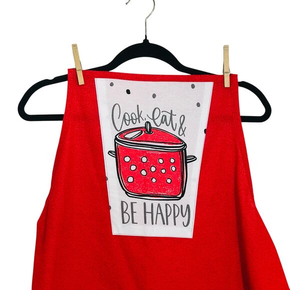 Unisex Cotton Apron:  One Size Fits All, Red, Stockpot Print, 2 Pockets, Ruffles - Picture 4 of 6